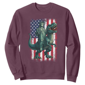 Funny Dinosaur Statue Of Liberty 4th Of July Sweatshirt American Flag TS11 Maroon Print Your Wear