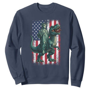 Funny Dinosaur Statue Of Liberty 4th Of July Sweatshirt American Flag TS11 Navy Print Your Wear