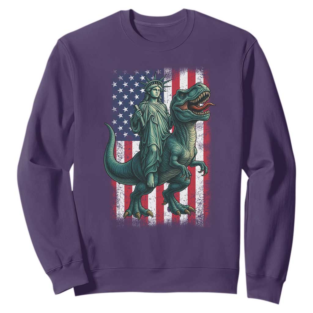 Funny Dinosaur Statue Of Liberty 4th Of July Sweatshirt American Flag TS11 Purple Print Your Wear