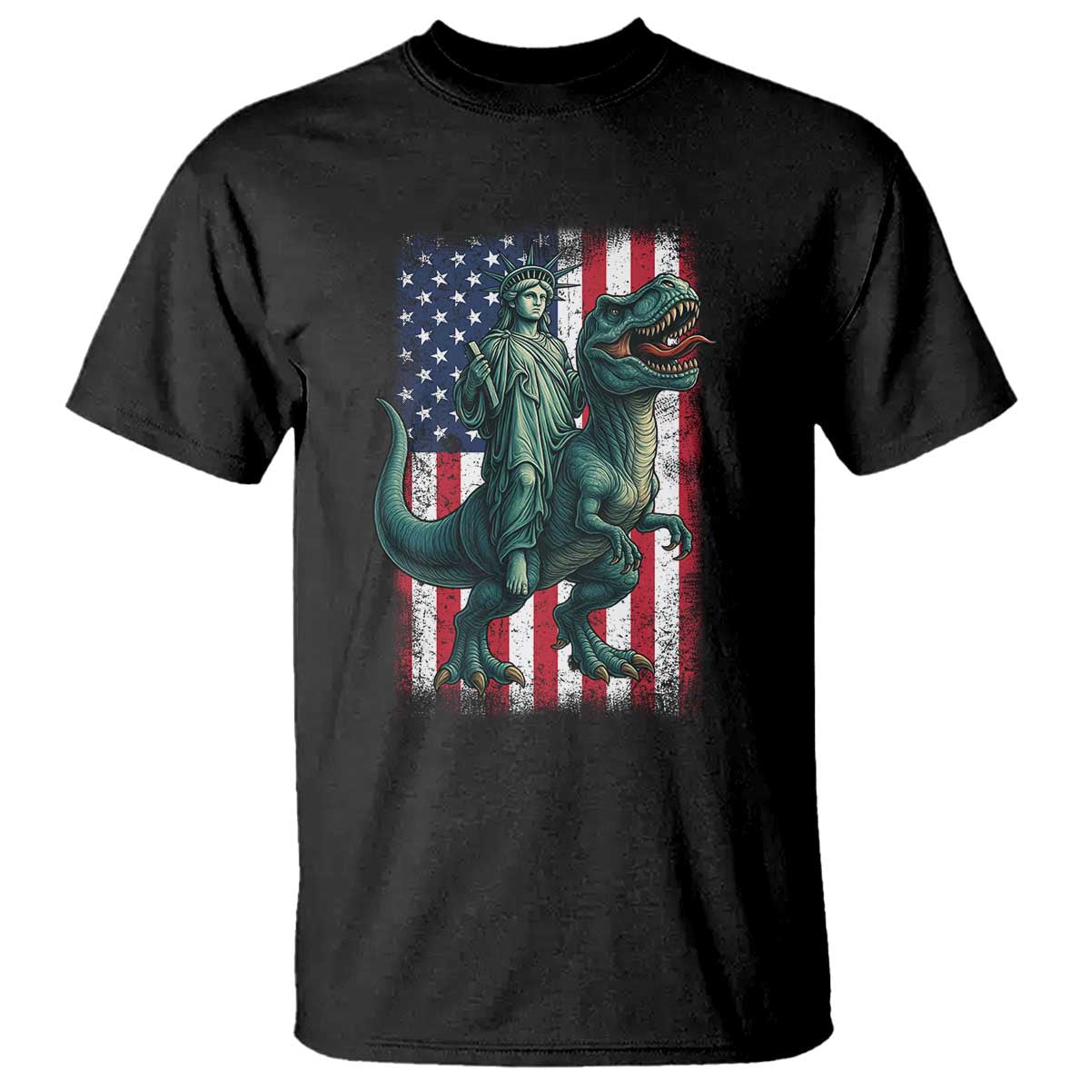 Funny Dinosaur Statue Of Liberty 4th Of July T Shirt American Flag TS11 Black Print Your Wear