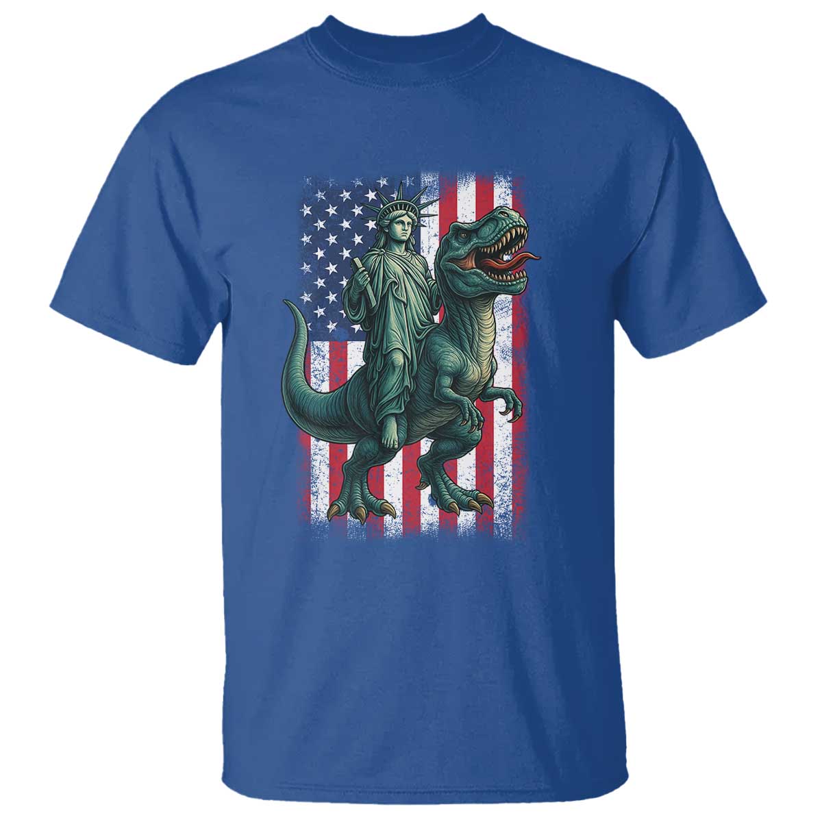 Funny Dinosaur Statue Of Liberty 4th Of July T Shirt American Flag TS11 Royal Blue Print Your Wear