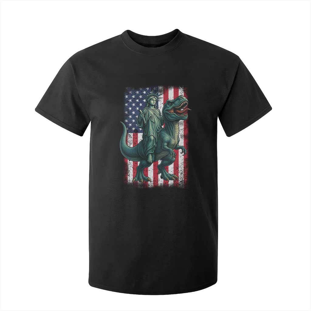 Funny Dinosaur Statue Of Liberty 4th Of July T Shirt For Kid American Flag TS11 Black Print Your Wear