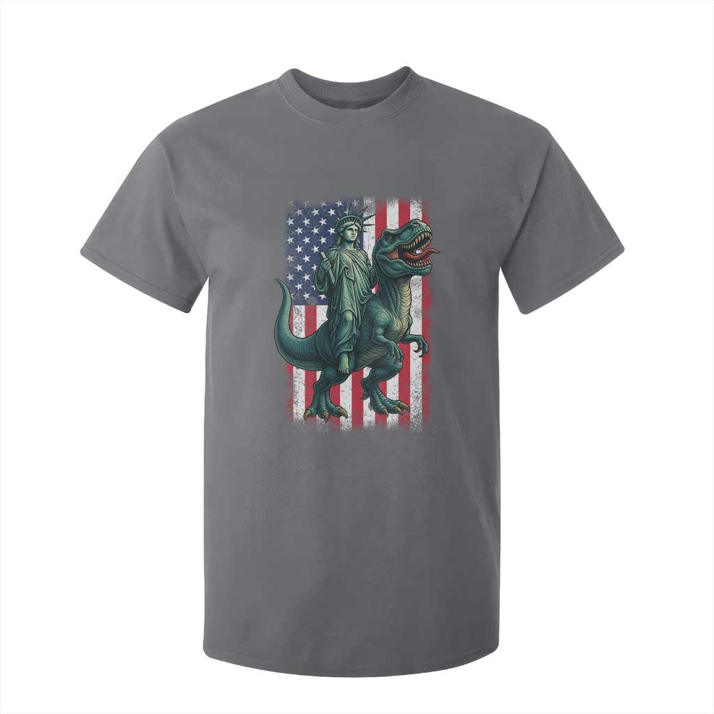 Funny Dinosaur Statue Of Liberty 4th Of July T Shirt For Kid American Flag TS11 Charcoal Print Your Wear