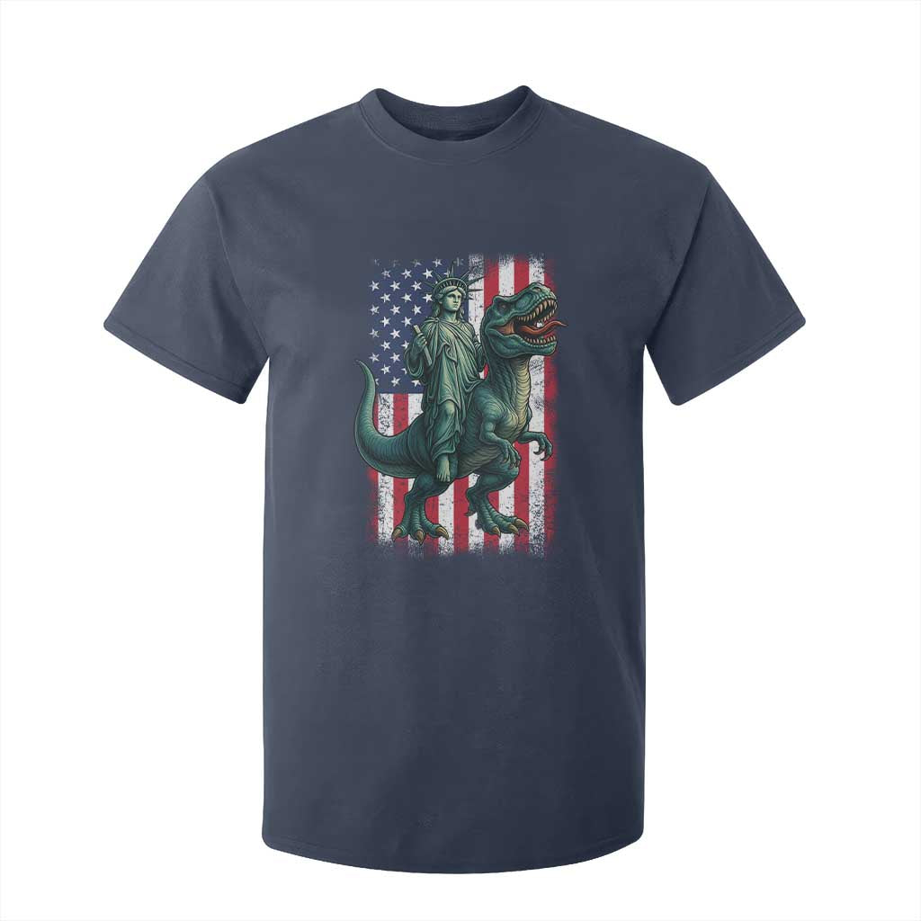 Funny Dinosaur Statue Of Liberty 4th Of July T Shirt For Kid American Flag TS11 Navy Print Your Wear