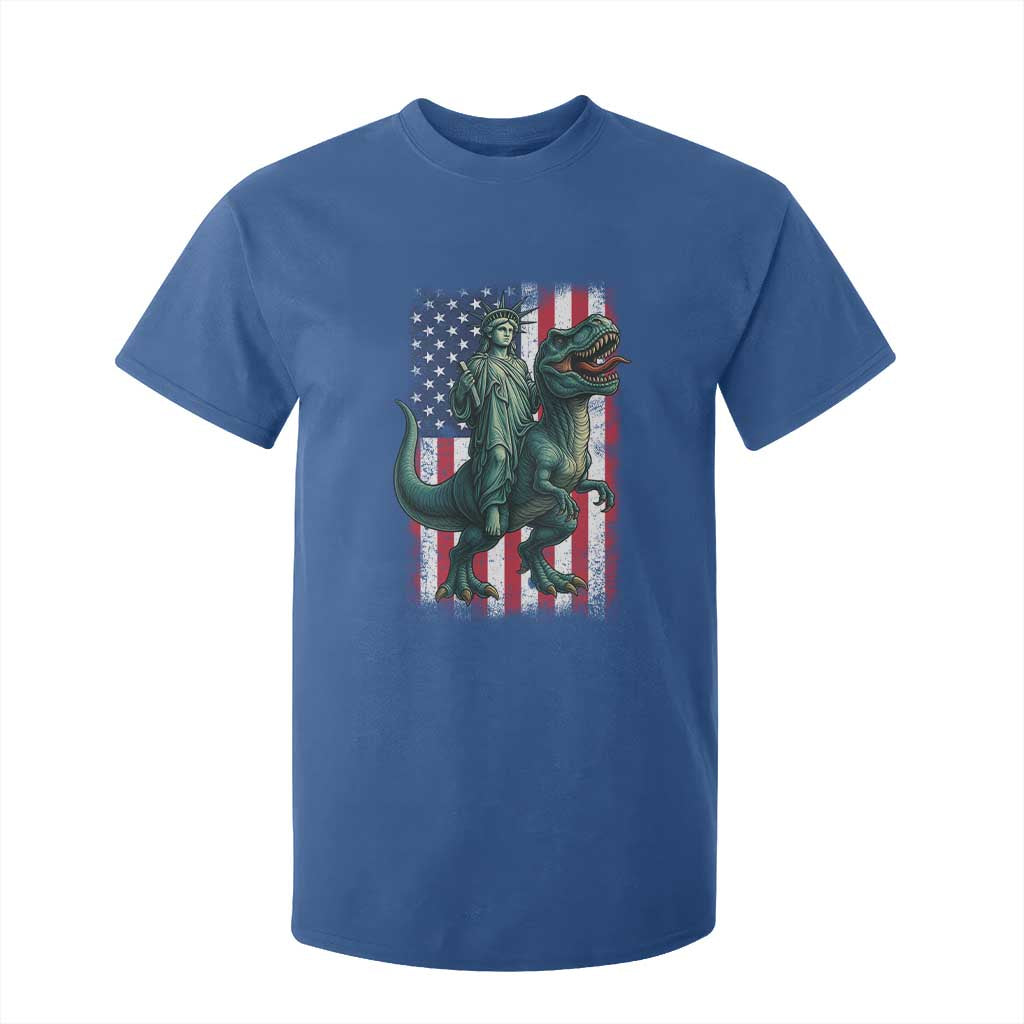 Funny Dinosaur Statue Of Liberty 4th Of July T Shirt For Kid American Flag TS11 Royal Blue Print Your Wear