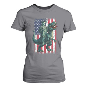 Funny Dinosaur Statue Of Liberty 4th Of July T Shirt For Women American Flag TS11 Charcoal Print Your Wear