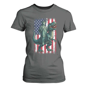 Funny Dinosaur Statue Of Liberty 4th Of July T Shirt For Women American Flag TS11 Dark Heather Print Your Wear