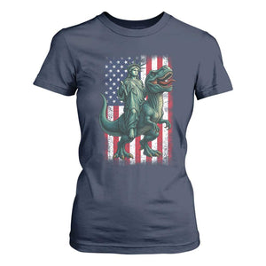 Funny Dinosaur Statue Of Liberty 4th Of July T Shirt For Women American Flag TS11 Navy Print Your Wear