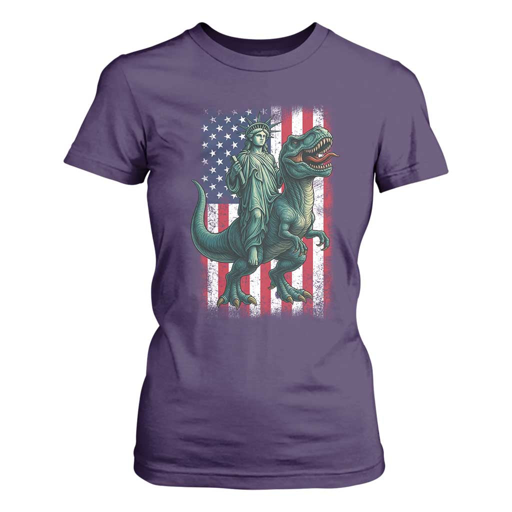 Funny Dinosaur Statue Of Liberty 4th Of July T Shirt For Women American Flag TS11 Purple Print Your Wear