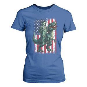 Funny Dinosaur Statue Of Liberty 4th Of July T Shirt For Women American Flag TS11 Royal Blue Print Your Wear