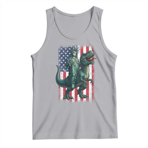 Funny Dinosaur Statue Of Liberty 4th Of July Tank Top American Flag TS11 Athletic Heather Print Your Wear