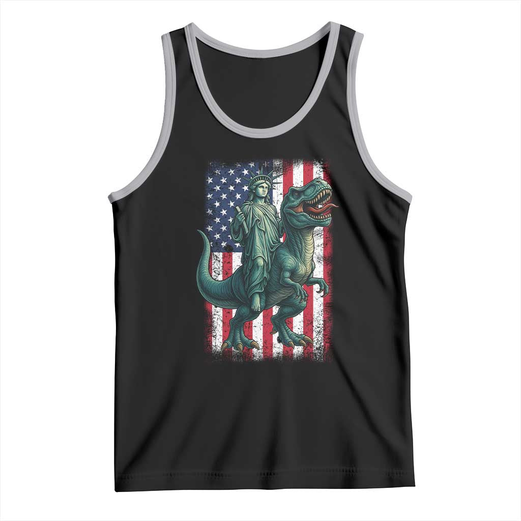 Funny Dinosaur Statue Of Liberty 4th Of July Tank Top American Flag TS11 Black Athletic Heather Print Your Wear