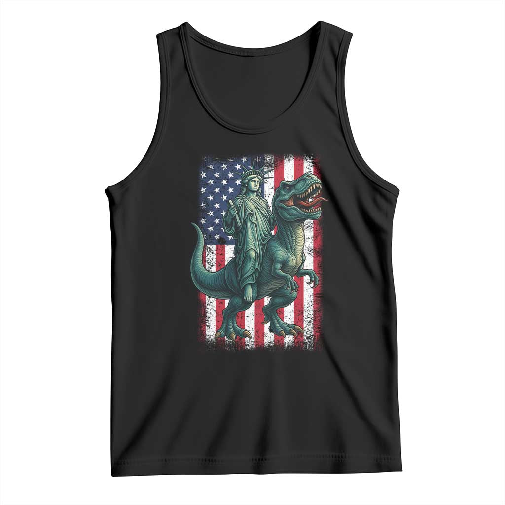 Funny Dinosaur Statue Of Liberty 4th Of July Tank Top American Flag TS11 Black Print Your Wear