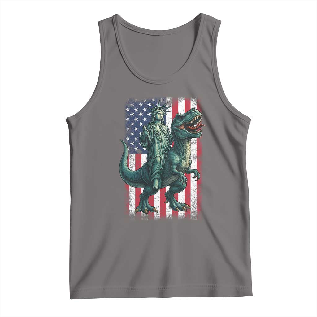 Funny Dinosaur Statue Of Liberty 4th Of July Tank Top American Flag TS11 Deep Heather Print Your Wear