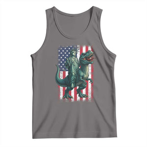 Funny Dinosaur Statue Of Liberty 4th Of July Tank Top American Flag TS11 Deep Heather Print Your Wear