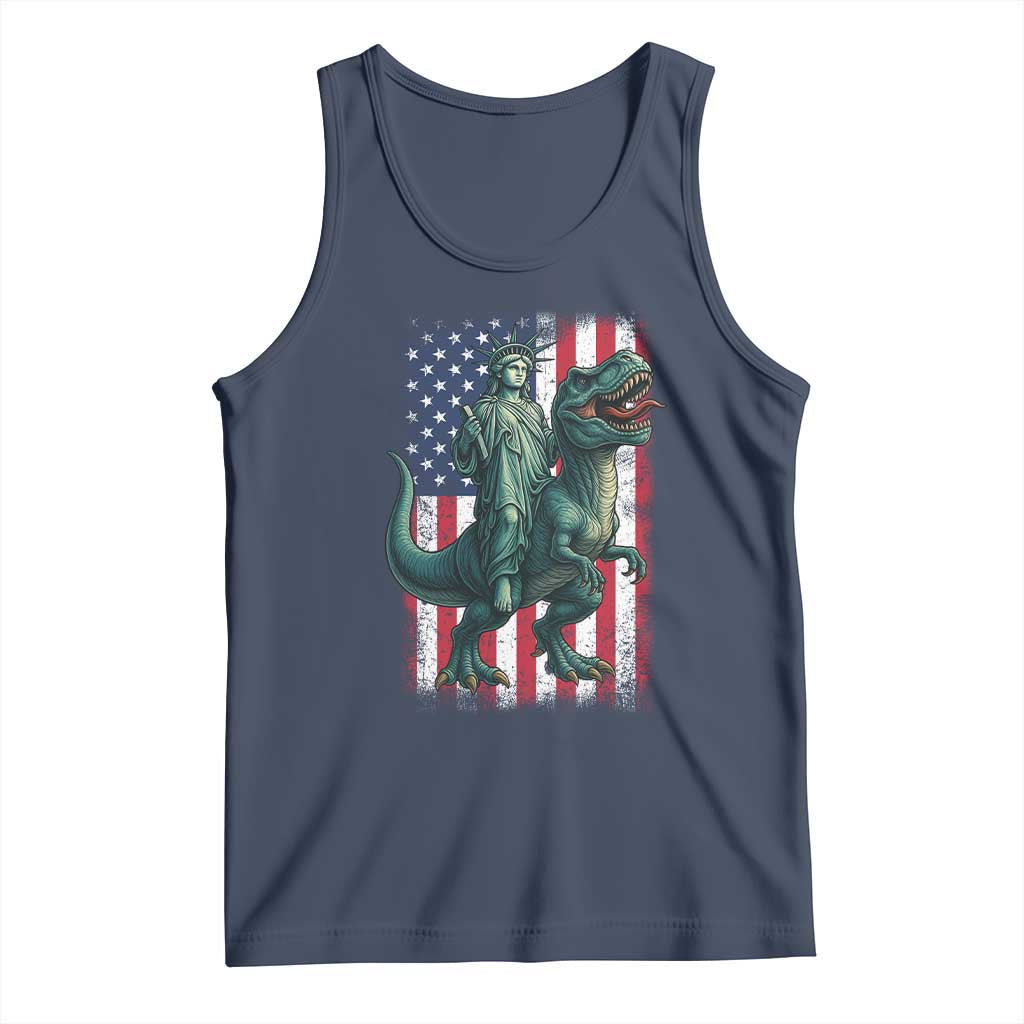 Funny Dinosaur Statue Of Liberty 4th Of July Tank Top American Flag TS11 Navy Print Your Wear