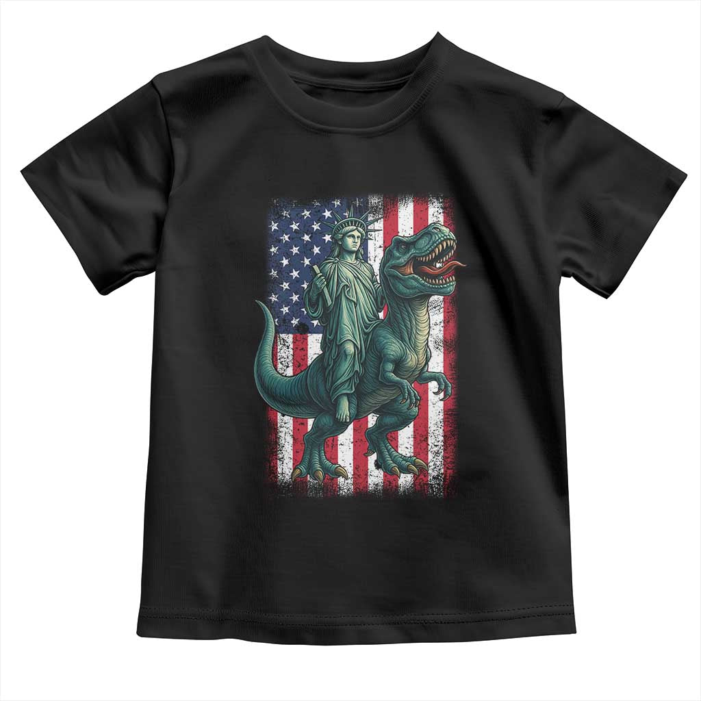 Funny Dinosaur Statue Of Liberty 4th Of July Toddler T Shirt American Flag TS11 Black Print Your Wear