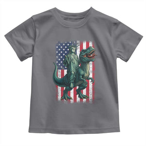 Funny Dinosaur Statue Of Liberty 4th Of July Toddler T Shirt American Flag TS11 Charcoal Print Your Wear