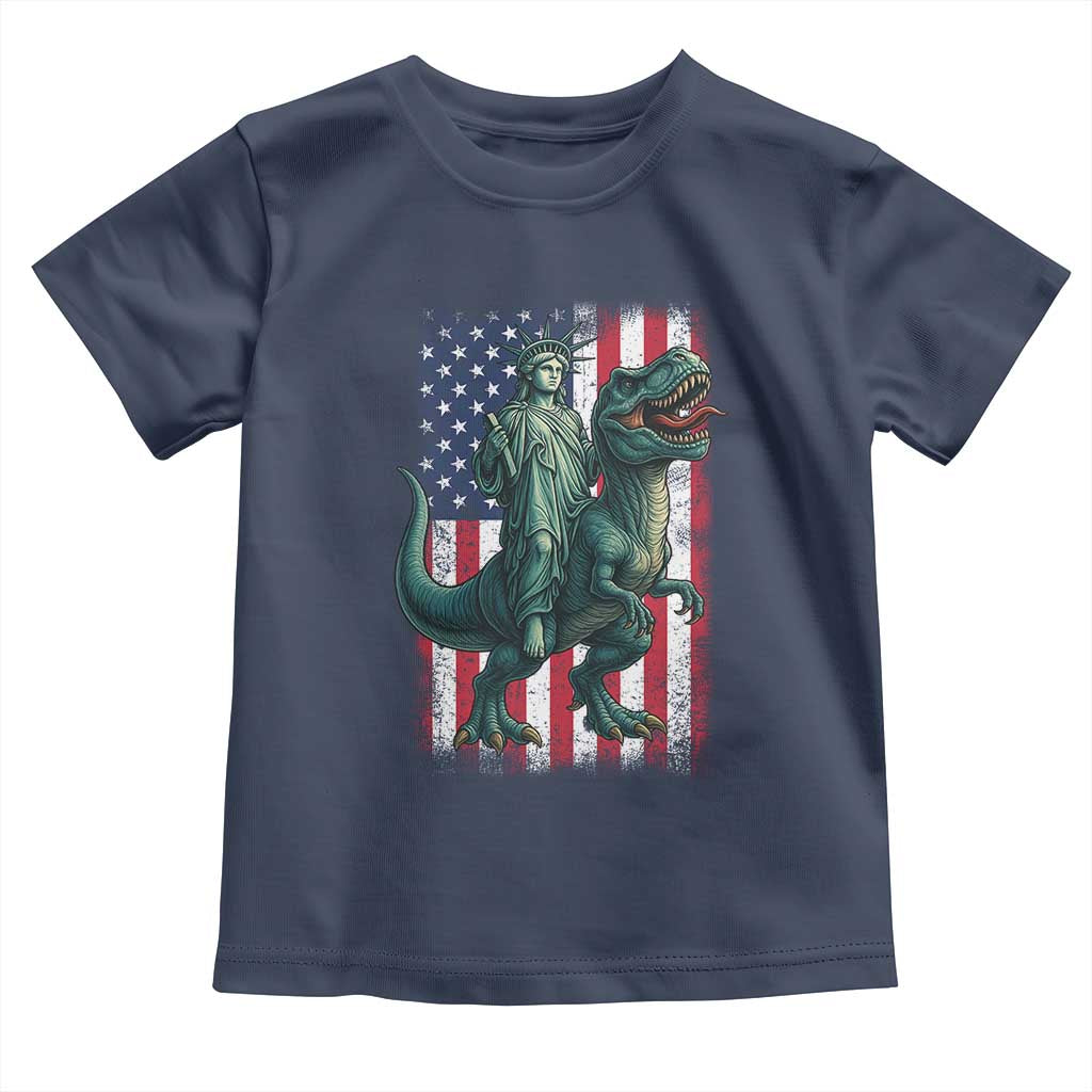 Funny Dinosaur Statue Of Liberty 4th Of July Toddler T Shirt American Flag TS11 Navy Print Your Wear