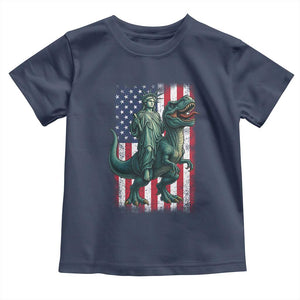 Funny Dinosaur Statue Of Liberty 4th Of July Toddler T Shirt American Flag TS11 Navy Print Your Wear
