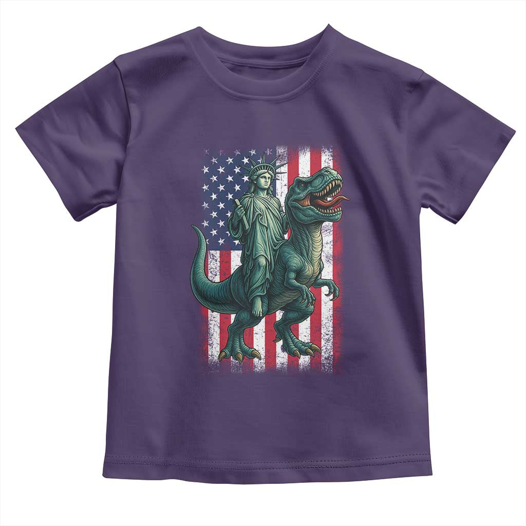 Funny Dinosaur Statue Of Liberty 4th Of July Toddler T Shirt American Flag TS11 Purple Print Your Wear