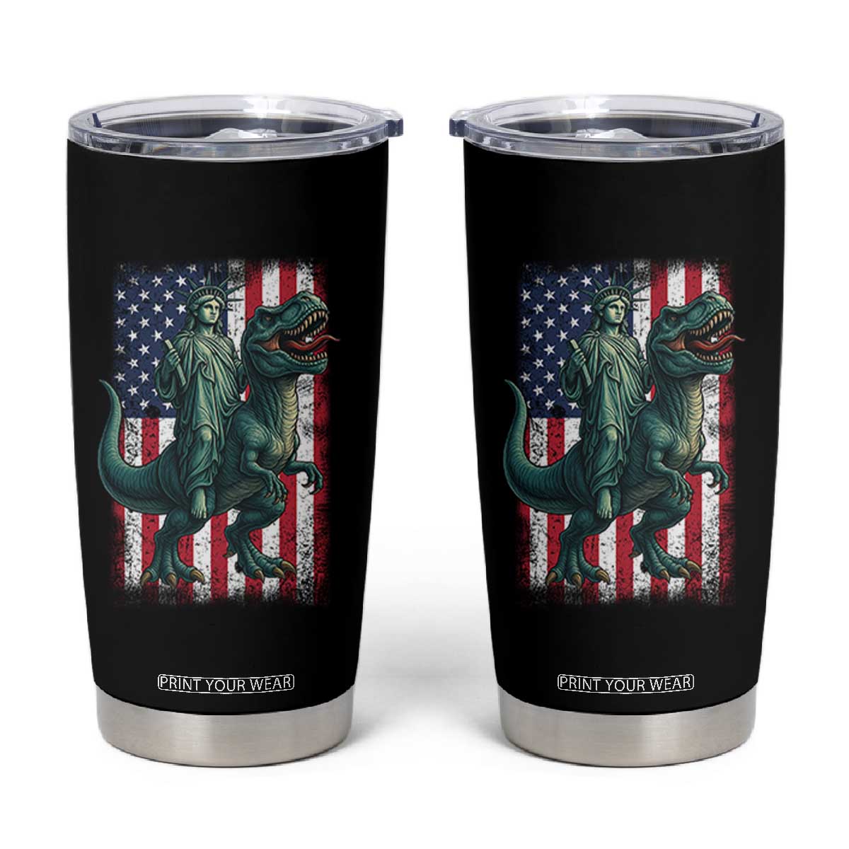 Funny Dinosaur Statue Of Liberty 4th Of July Tumbler Cup American Flag TS11 Black Print Your Wear