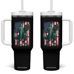 Funny Dinosaur Statue Of Liberty 4th Of July Tumbler With Handle American Flag TS11 One Size: 40 oz Black Print Your Wear