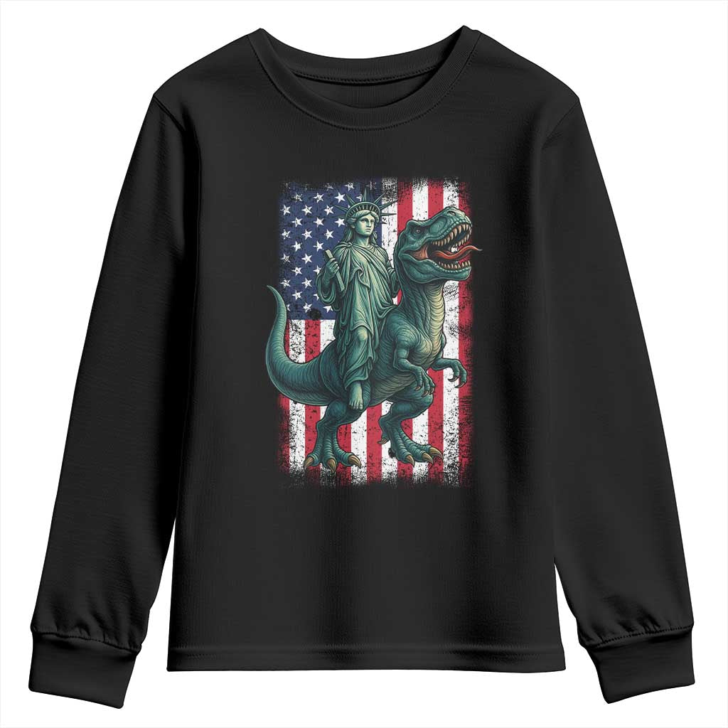 Funny Dinosaur Statue Of Liberty 4th Of July Youth Sweatshirt American Flag TS11 Black Print Your Wear