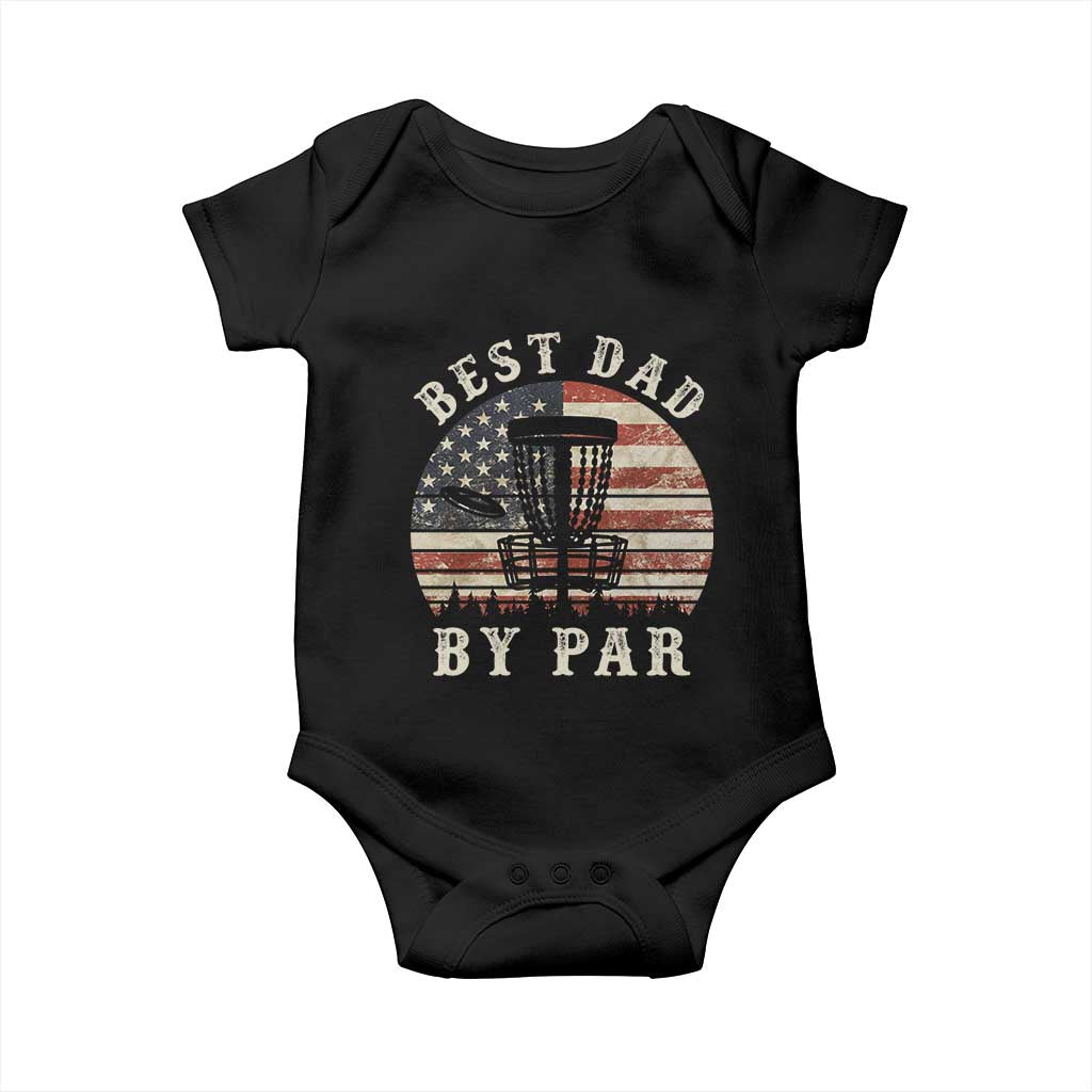 Funny Disc Golf Dad Best Dad By Par Baby Onesie Vintage American Flag Fathers Day TS11 Black Print Your Wear