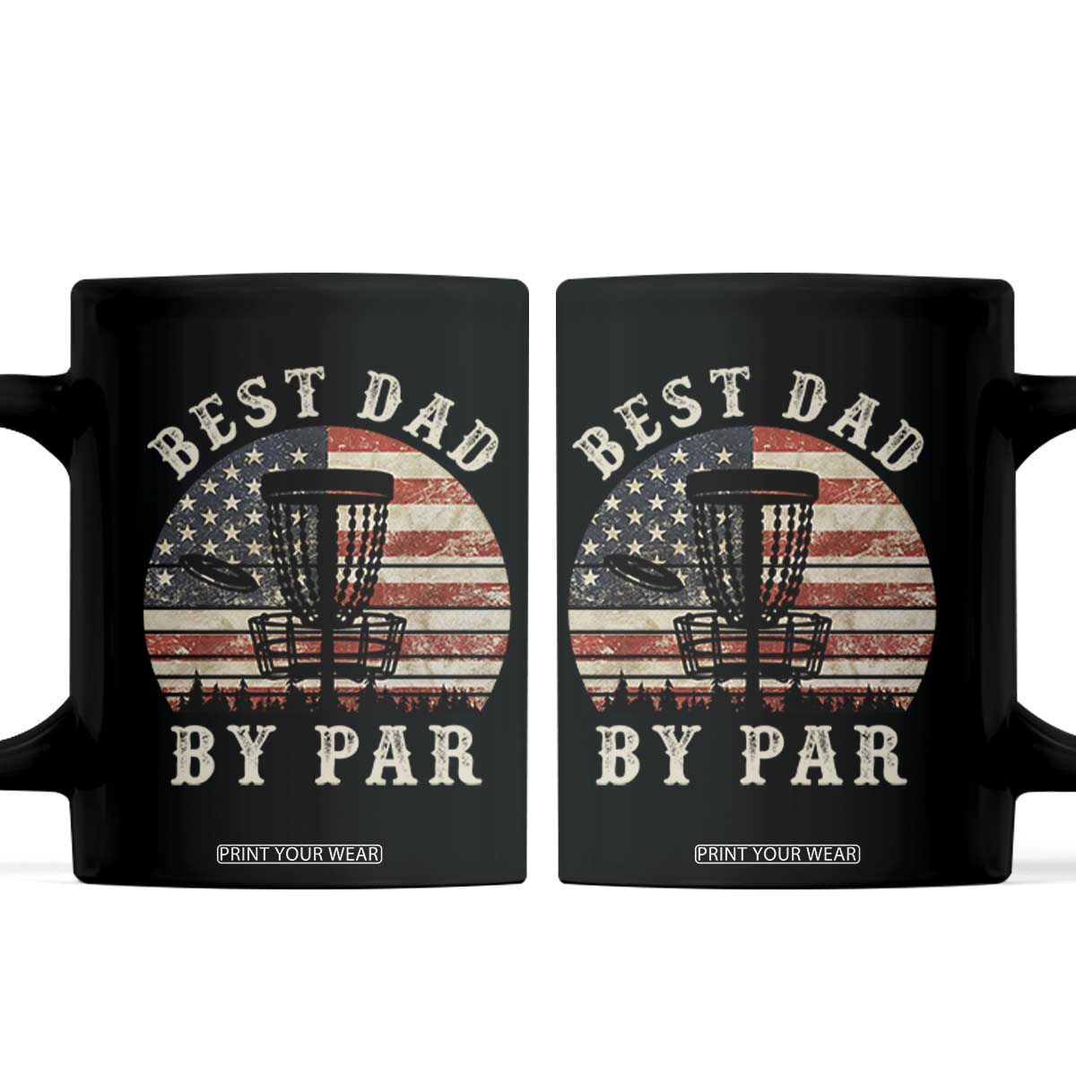 Funny Disc Golf Dad Best Dad By Par Coffee Mug Vintage American Flag Fathers Day TS11 Black Print Your Wear