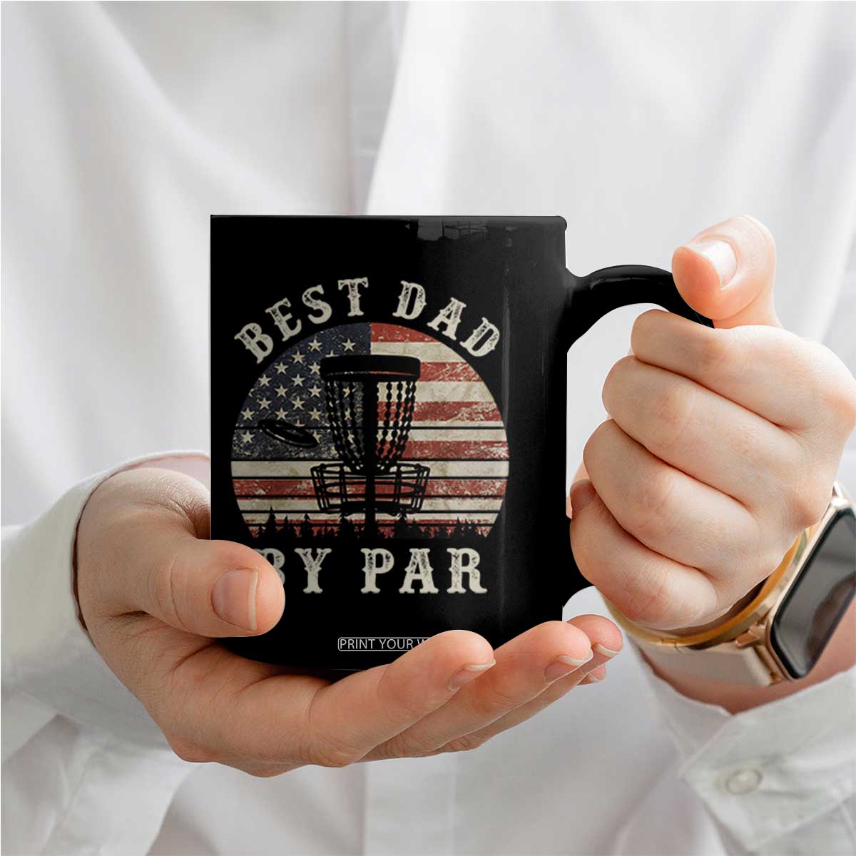 Funny Disc Golf Dad Best Dad By Par Coffee Mug Vintage American Flag Fathers Day TS11 Print Your Wear