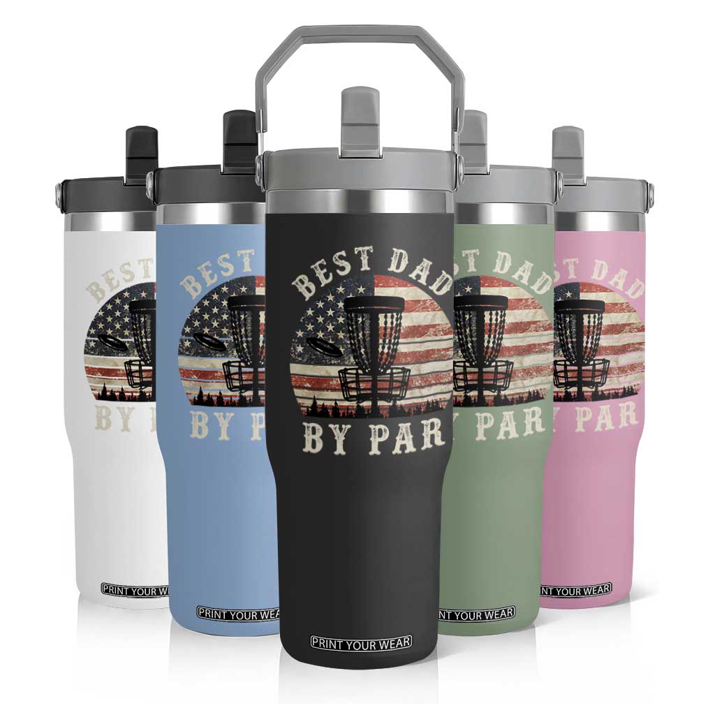 Funny Disc Golf Dad Best Dad By Par Flip Straw Tumbler Vintage American Flag Fathers Day TS11 Print Your Wear