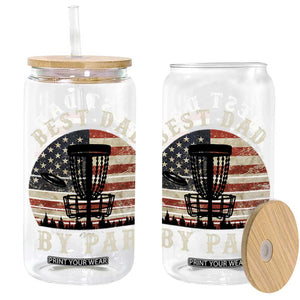 Funny Disc Golf Dad Best Dad By Par Glass Can Vintage American Flag Fathers Day TS11 Black Print Your Wear