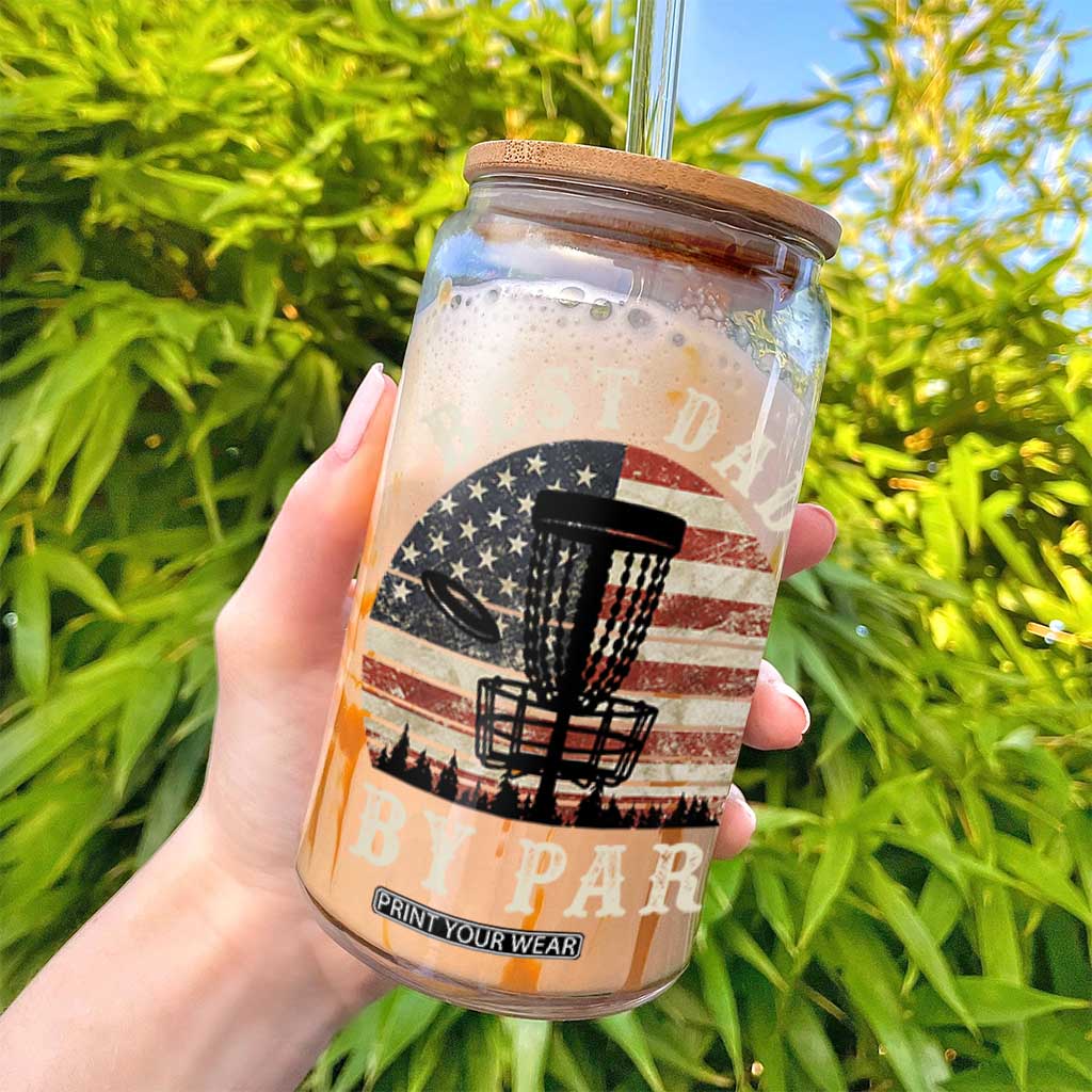 Funny Disc Golf Dad Best Dad By Par Glass Can Vintage American Flag Fathers Day TS11 Print Your Wear