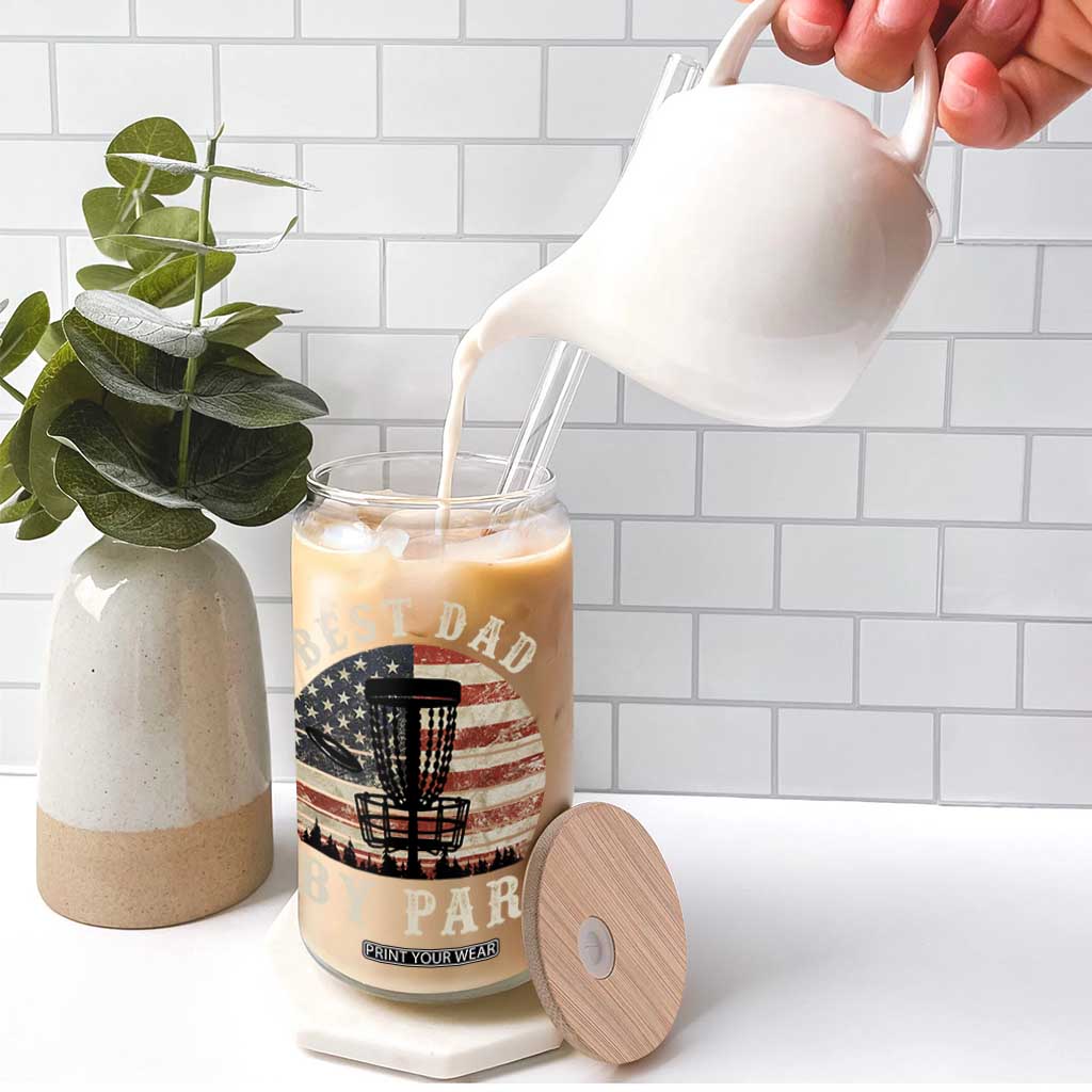 Funny Disc Golf Dad Best Dad By Par Glass Can Vintage American Flag Fathers Day TS11 Print Your Wear