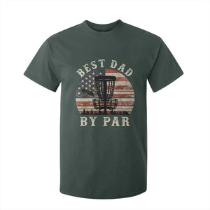 Funny Disc Golf Dad Best Dad By Par T Shirt For Kid Vintage American Flag Fathers Day TS11 Dark Forest Green Print Your Wear