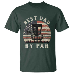 Funny Disc Golf Dad Best Dad By Par T Shirt Vintage American Flag Fathers Day TS11 Dark Forest Green Print Your Wear