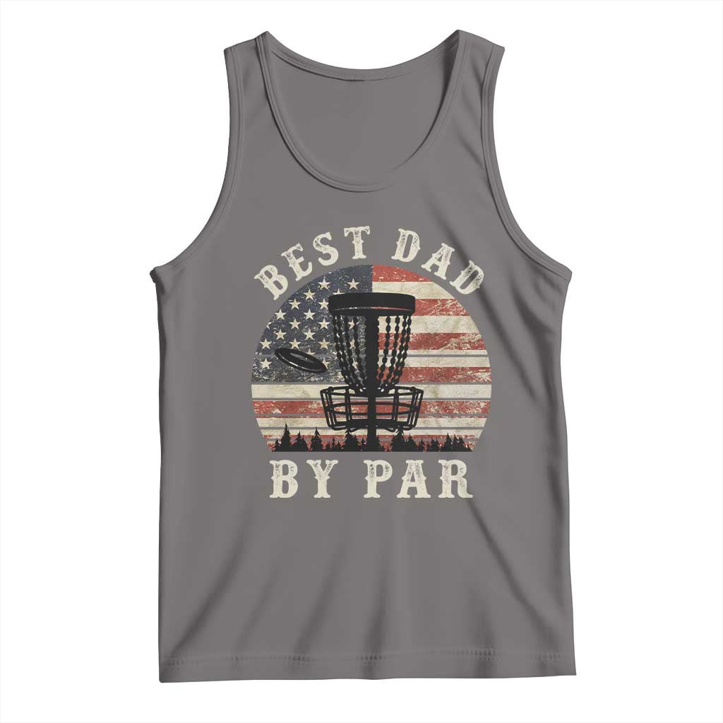 Funny Disc Golf Dad Best Dad By Par Tank Top Vintage American Flag Fathers Day TS11 Deep Heather Print Your Wear