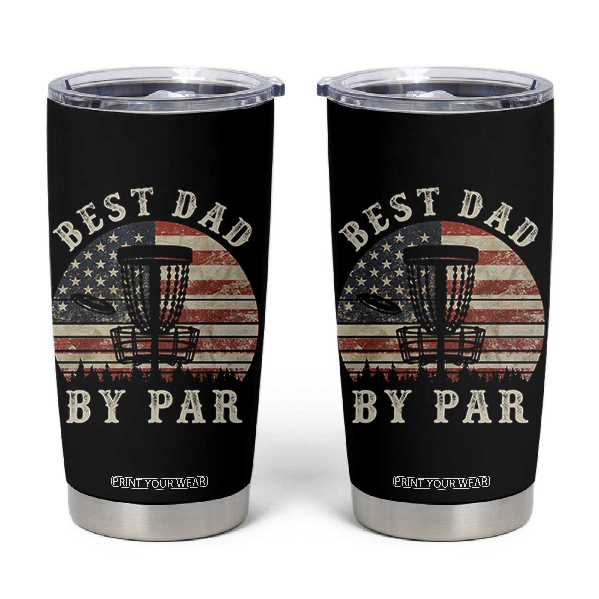 Funny Disc Golf Dad Best Dad By Par Tumbler Cup Vintage American Flag Fathers Day TS11 Black Print Your Wear