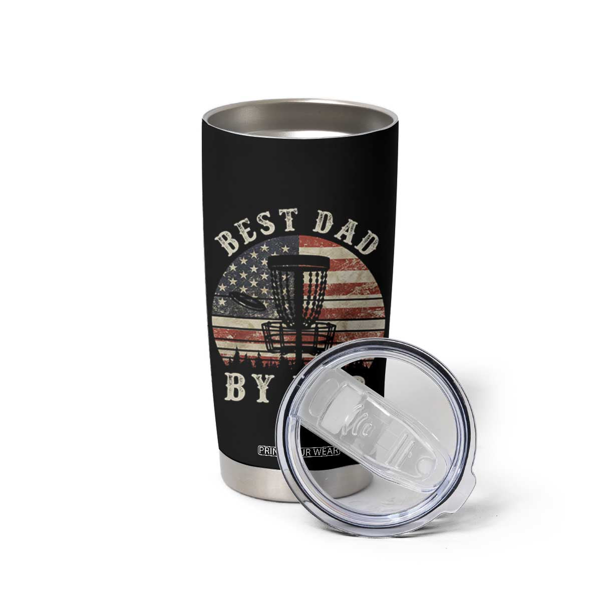 Funny Disc Golf Dad Best Dad By Par Tumbler Cup Vintage American Flag Fathers Day TS11 Print Your Wear