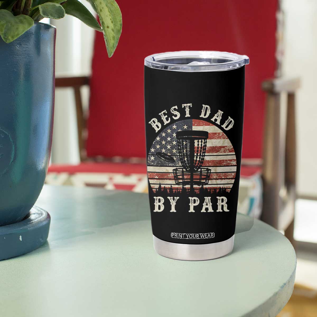 Funny Disc Golf Dad Best Dad By Par Tumbler Cup Vintage American Flag Fathers Day TS11 Print Your Wear
