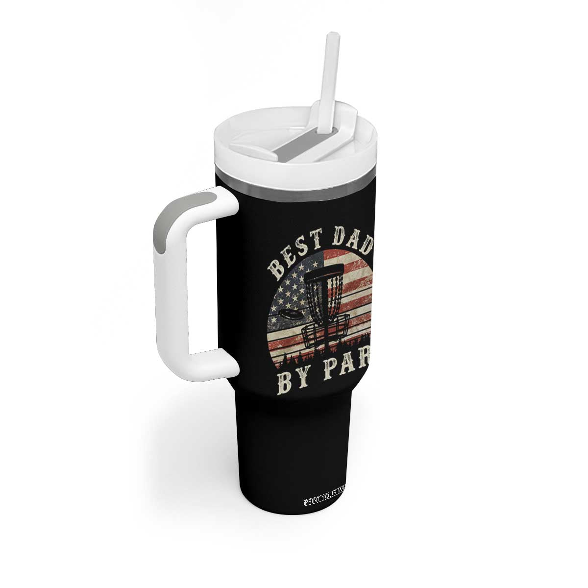 Funny Disc Golf Dad Best Dad By Par Tumbler With Handle Vintage American Flag Fathers Day TS11 Print Your Wear
