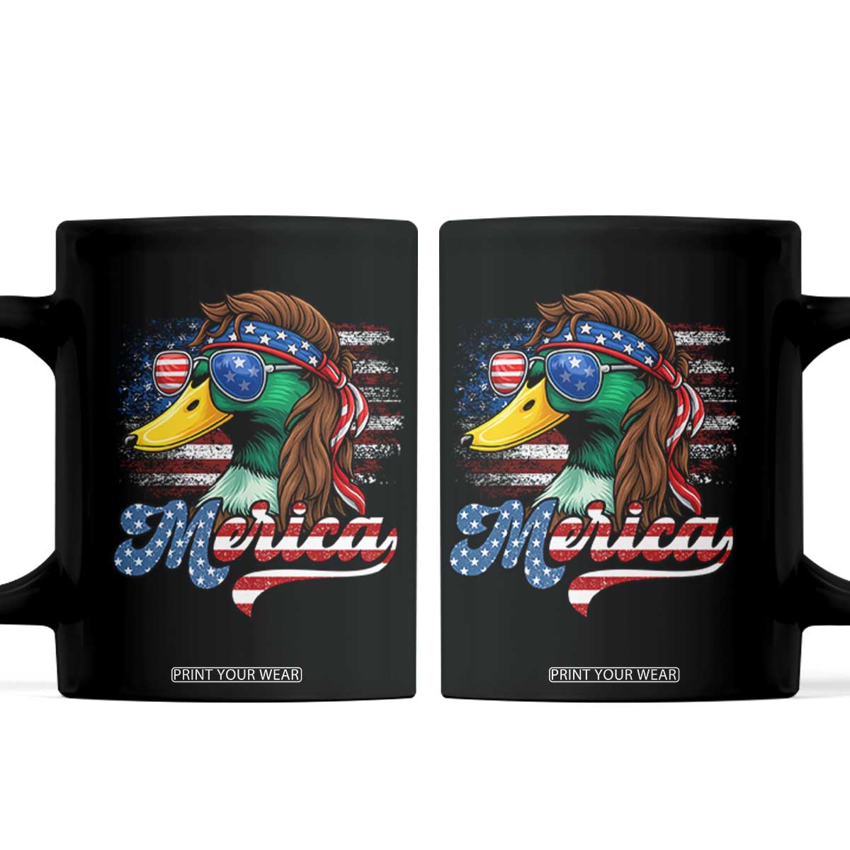 Funny Duck Merica Coffee Mug 4th Of July American Flag Patriotic Hunting TS11 Black Print Your Wear