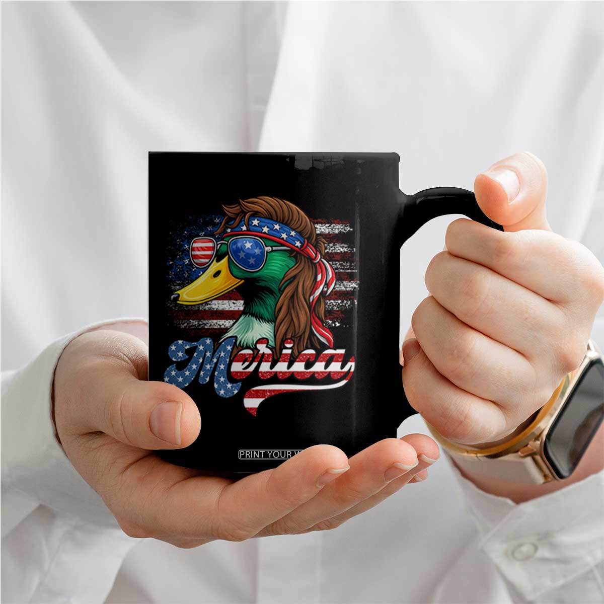 Funny Duck Merica Coffee Mug 4th Of July American Flag Patriotic Hunting TS11 Print Your Wear
