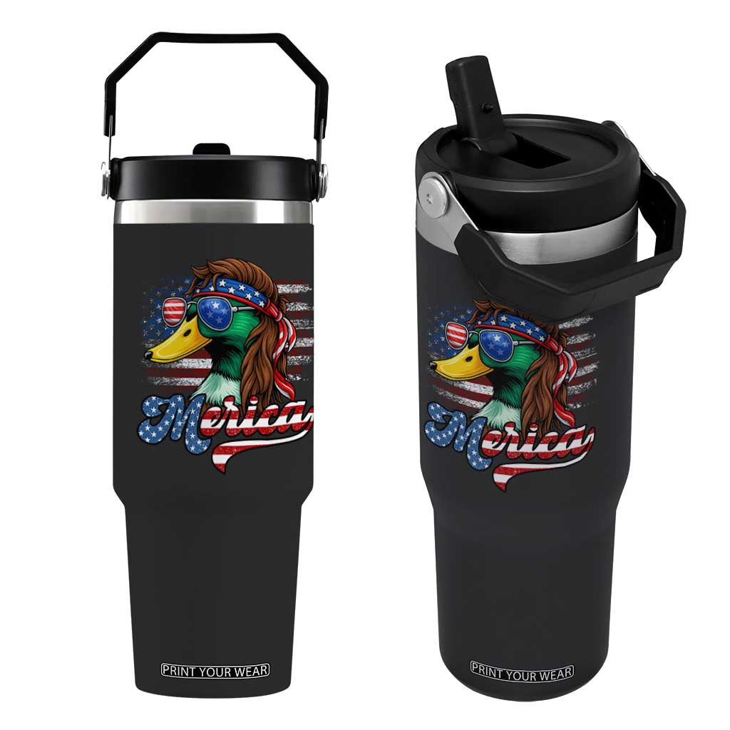 Funny Duck Merica Flip Straw Tumbler 4th Of July American Flag Patriotic Hunting TS11 One Size: 30 oz Black Print Your Wear
