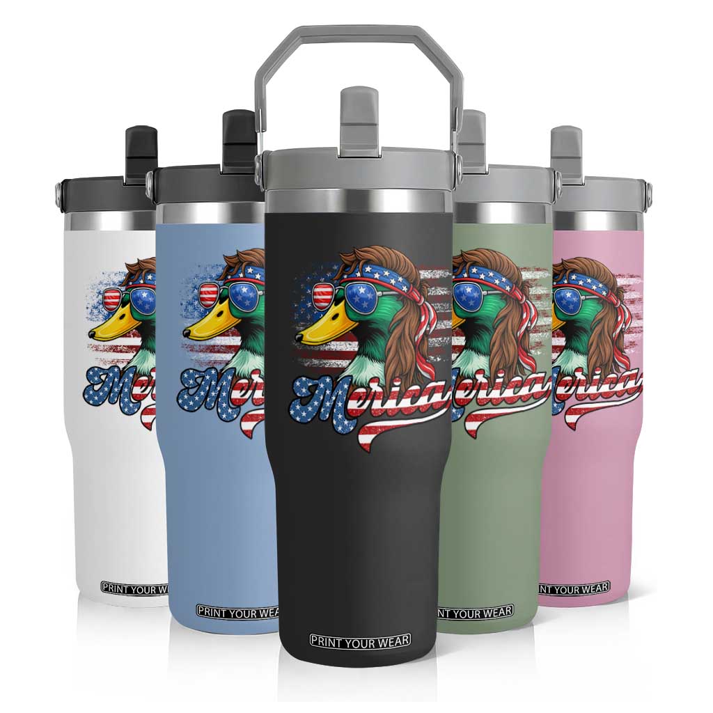 Funny Duck Merica Flip Straw Tumbler 4th Of July American Flag Patriotic Hunting TS11 Print Your Wear