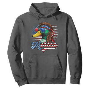 Funny Duck Merica Hoodie 4th Of July American Flag Patriotic Hunting TS11 Dark Heather Print Your Wear
