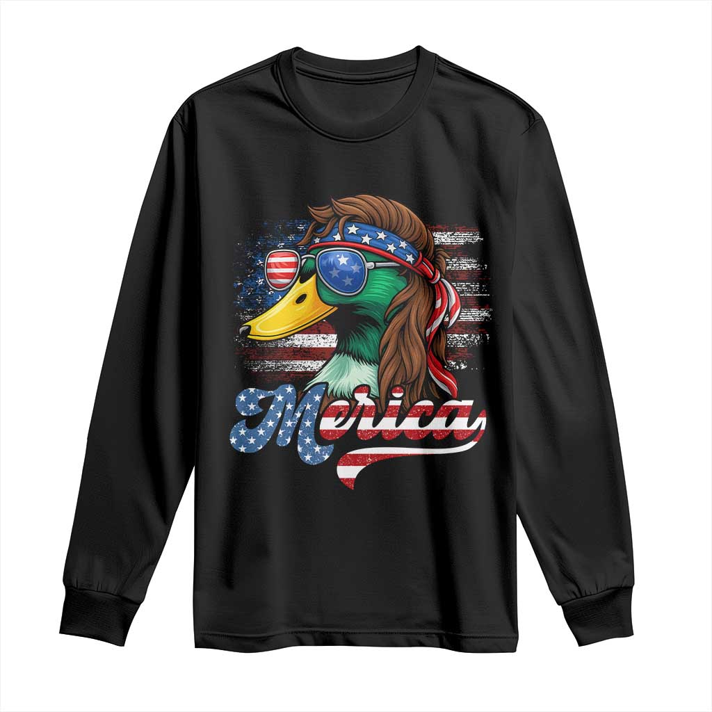 Funny Duck Merica Long Sleeve Shirt 4th Of July American Flag Patriotic Hunting TS11 Black Print Your Wear