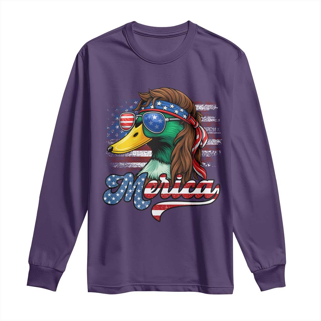 Funny Duck Merica Long Sleeve Shirt 4th Of July American Flag Patriotic Hunting TS11 Purple Print Your Wear
