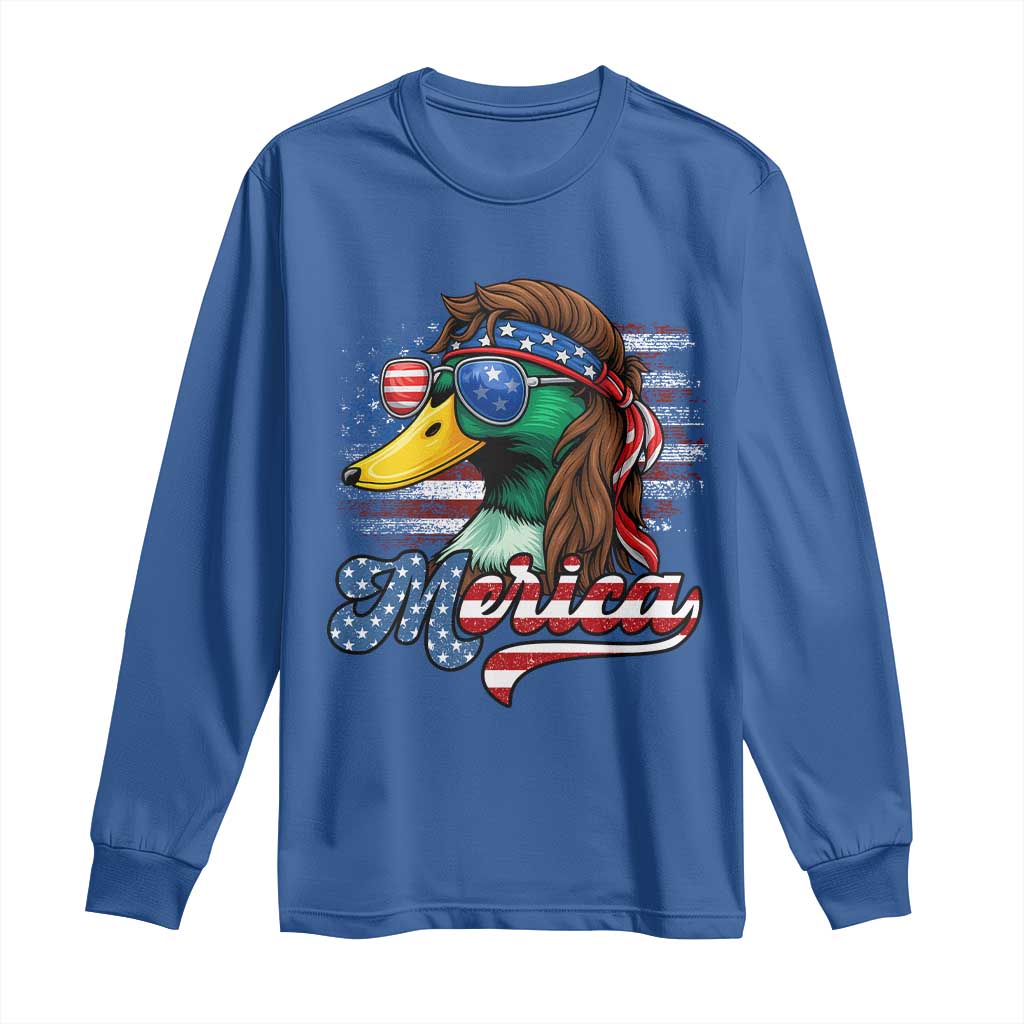 Funny Duck Merica Long Sleeve Shirt 4th Of July American Flag Patriotic Hunting TS11 Royal Blue Print Your Wear